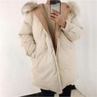 Faux-fur Hooded Puffer Coat Beige - One Size