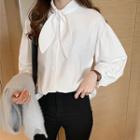 Long-sleeve Bow-accent Loose-fit Blouse