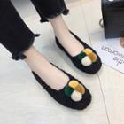 Furry Ball Accent Square-toe Flats
