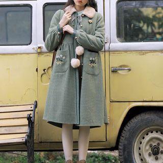 Plaid Flower Embroidered Midi Coat