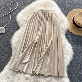 Pleated Midi A-line Skirt Off-white - One Size