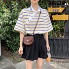 Short-sleeve Striped Collar Loose-fit Asymmetric T-shirt