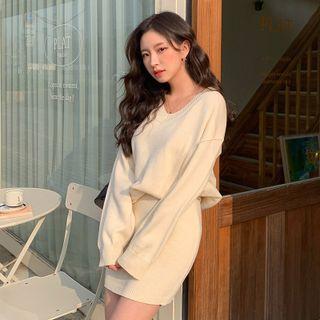 Monochrome Knit Sweater & Miniskirt Set