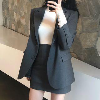 Notch Lapel Blazer / High-waist Mini Skirt