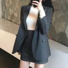 Notch Lapel Blazer / High-waist Mini Skirt