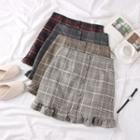 Ruffled-hem Checker Mini Skirt
