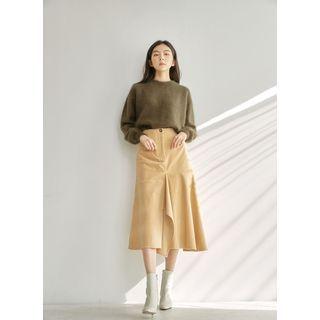 Slit-front Velvet Skirt