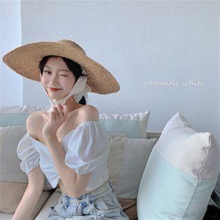 Puff-sleeve Cropped Chiffon Top White - One Size