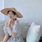 Puff-sleeve Cropped Chiffon Top White - One Size