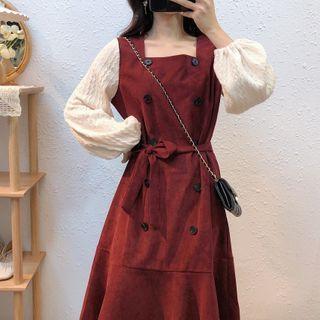 Square-neck Mock-two Piece A-line Dress