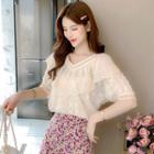 Elbow-sleeve Blouse / Floral Print Mini A-line Skirt