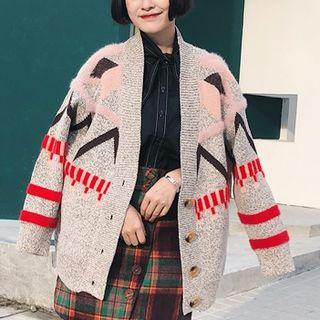 V-neck Printed Long Cardigan
