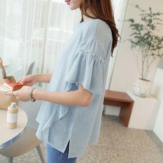Faux-pearl Beaded Flare Sleeve Top