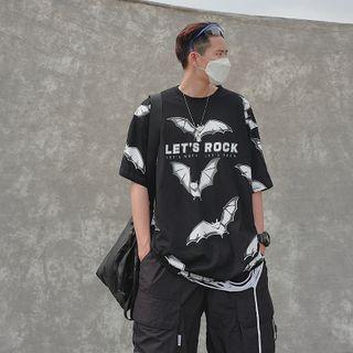 Bat Print Elbow-sleeve T-shirt