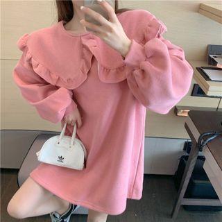 Wide-collar Frill Trim Sweatshirt