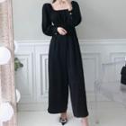 Long-sleeve Square-neck Wide-leg Jumpsuit