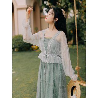 Light Chiffon Jacket / Sleeveless A-line Midi Dress