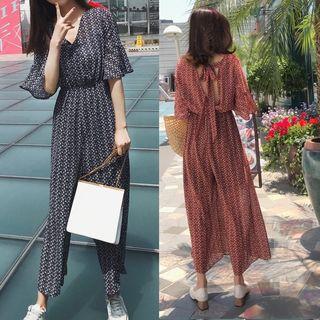 Patterned Short-sleeve Wide Leg Jumpsuit