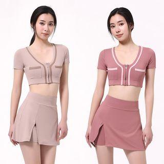 Sports Set: Short-sleeve Zip-up Top + Skort