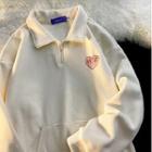 Heart Embroidered Half-zip Fleece Sweatshirt