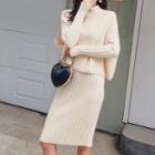 Set: Knit Vest + Long-sleeve Midi Sheath Dress