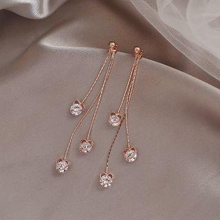 Rhinestone Heart Fringed Earring 925silver - Rose Gold - One Size