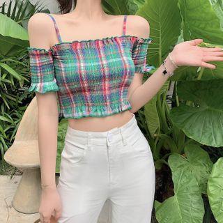 Plain Blazer / Striped Tube Top / Cropped Wide-leg Pants