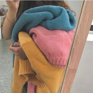 Plain Round-neck Long-sleeve Knit Sweater
