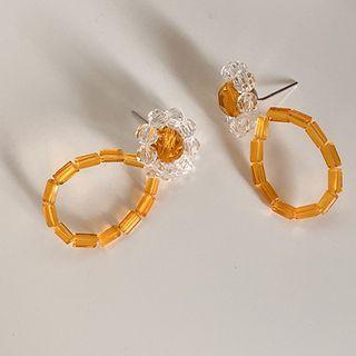 Embellished Ear Stud 1 Pair - 925 Silver Steel - Yellow - One Size