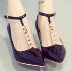 Studded T-strap Pointy Pumps