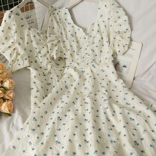 Tie-back Ruched Printed Midi Dress