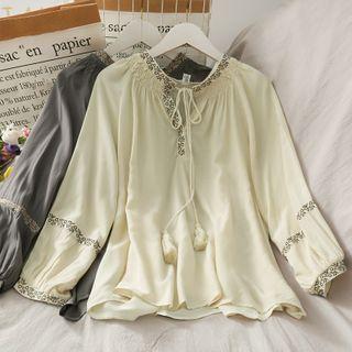 Tie-back Loose-fit Embroidered Top