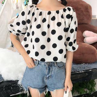 Off Shoulder Dotted 3/4 Sleeve Blouse