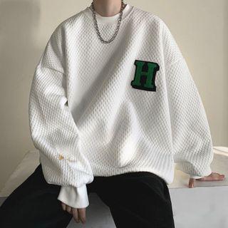 Round Neck Embroidered Waffle Sweatshirt