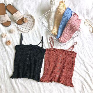 Spaghetti-strap Crinkle Knit Top