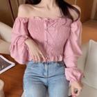 Square-neck Lace-up Long-sleeve Slim-fit Blouse