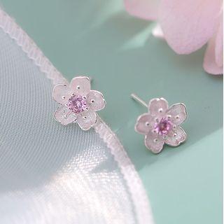 925 Sterling Silver Sakura Earring Silver - One Size