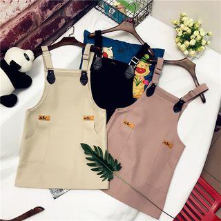 Set: Mock-neck Striped Long-sleeve T-shirt + Pocketed Pinafore Dress