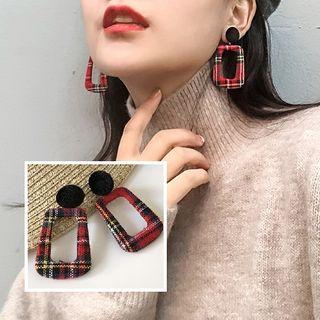 Plaid Fabric Rectangle Dangle Earring