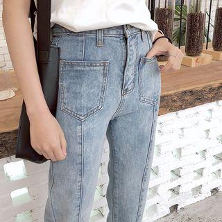 Washed Seam Front Cropped Jeans