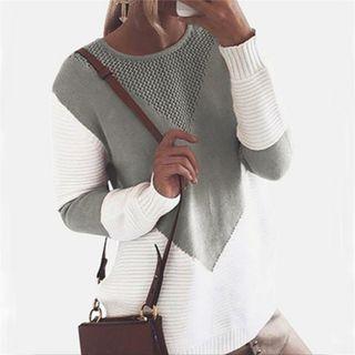 Long Sleeve Color-block Loose-fit Sweater