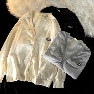 Long-sleeve Plain Button-up Sweatshirt
