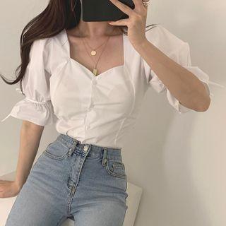 Lace-up Back Short-sleeve Blouse
