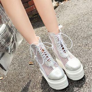 Platform Hidden Wedge Mesh Panel Ankle Boots