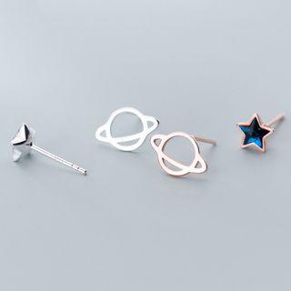 925 Sterling Silver Rhinestone Star & Planet Earring