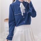 Bell-sleeve Blouse / Pleated Mini Skirt