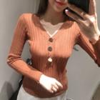 V-neck Long-sleeve Knitted Top