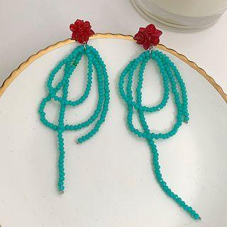 Flower Bead Fringed Earring Green - One Size