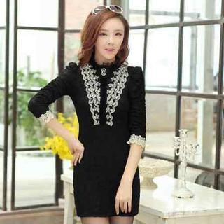Mock-neck Lace Dress