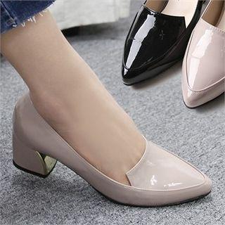 Pointy-toe Block-heel Patent Pumps